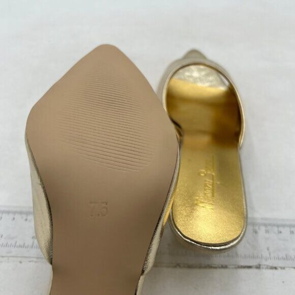 Milooey shoes Women's  Kitten Heel Mules Open Pointed Toe Slide Sandals  Gold - Picture 6 of 8